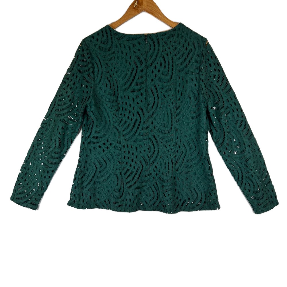 Boden Lace Overlay Long Sleeve‎ Top Green US 10 UK 14 Sheath Back Zip - Picture 2 of 10